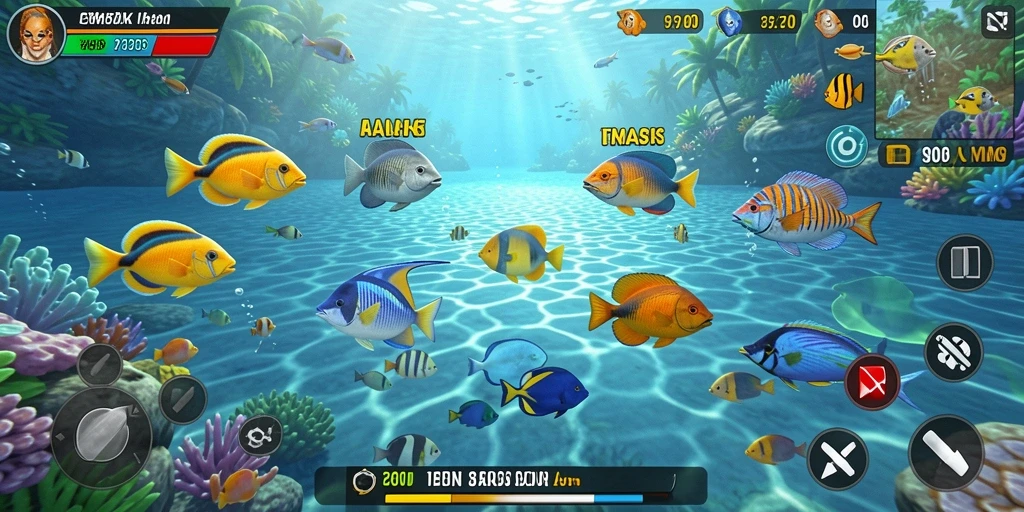 Menampilkan aksi tembak ikan yang seru dan menantang.