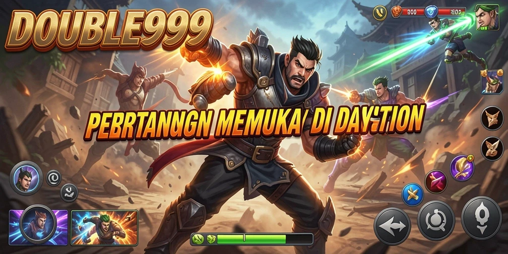 Tangkapan layar utama dari DOUBLE999 yang menampilkan aksi pertarungan sengit.
