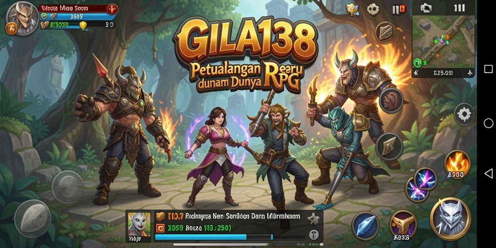 Screenshot utama GILA138 menampilkan karakter dalam pertempuran epik di dunia RPG.