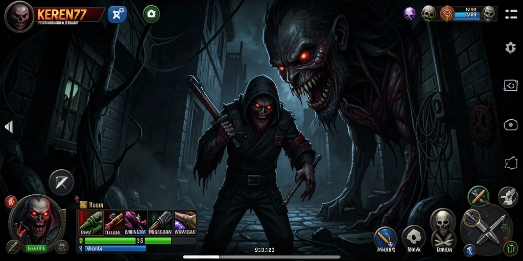 Gameplay menegangkan dalam KEREN77 dengan suasana gelap dan mencekam.